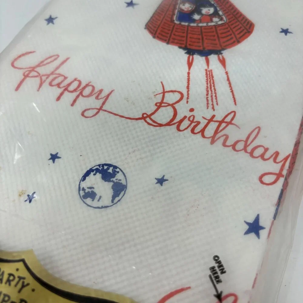 Vintage 1950s Tablecover Happy Birthday Party Rocket Atomic Saturn Outerspace Pr